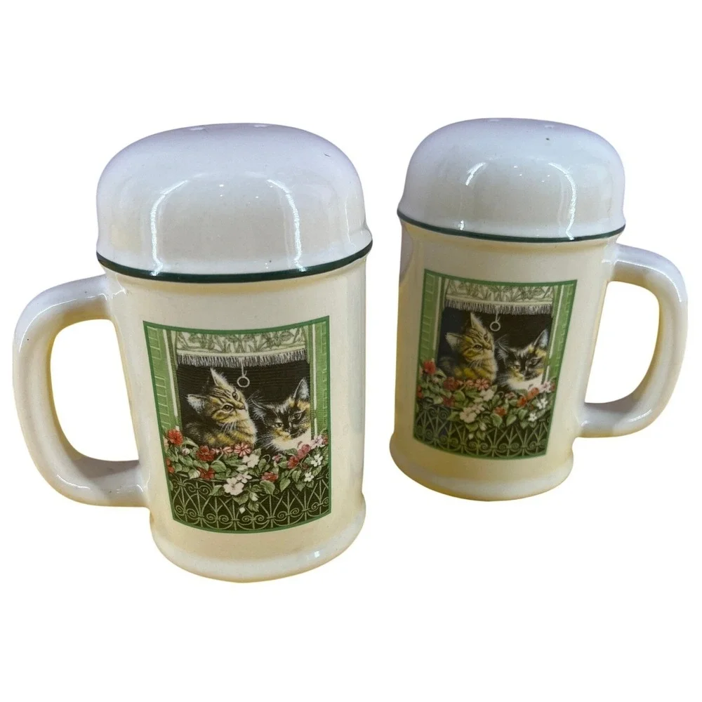 Treasure Craft Lesley Anne Ivory Cats in the Window Salt and Pepper Shakers Set